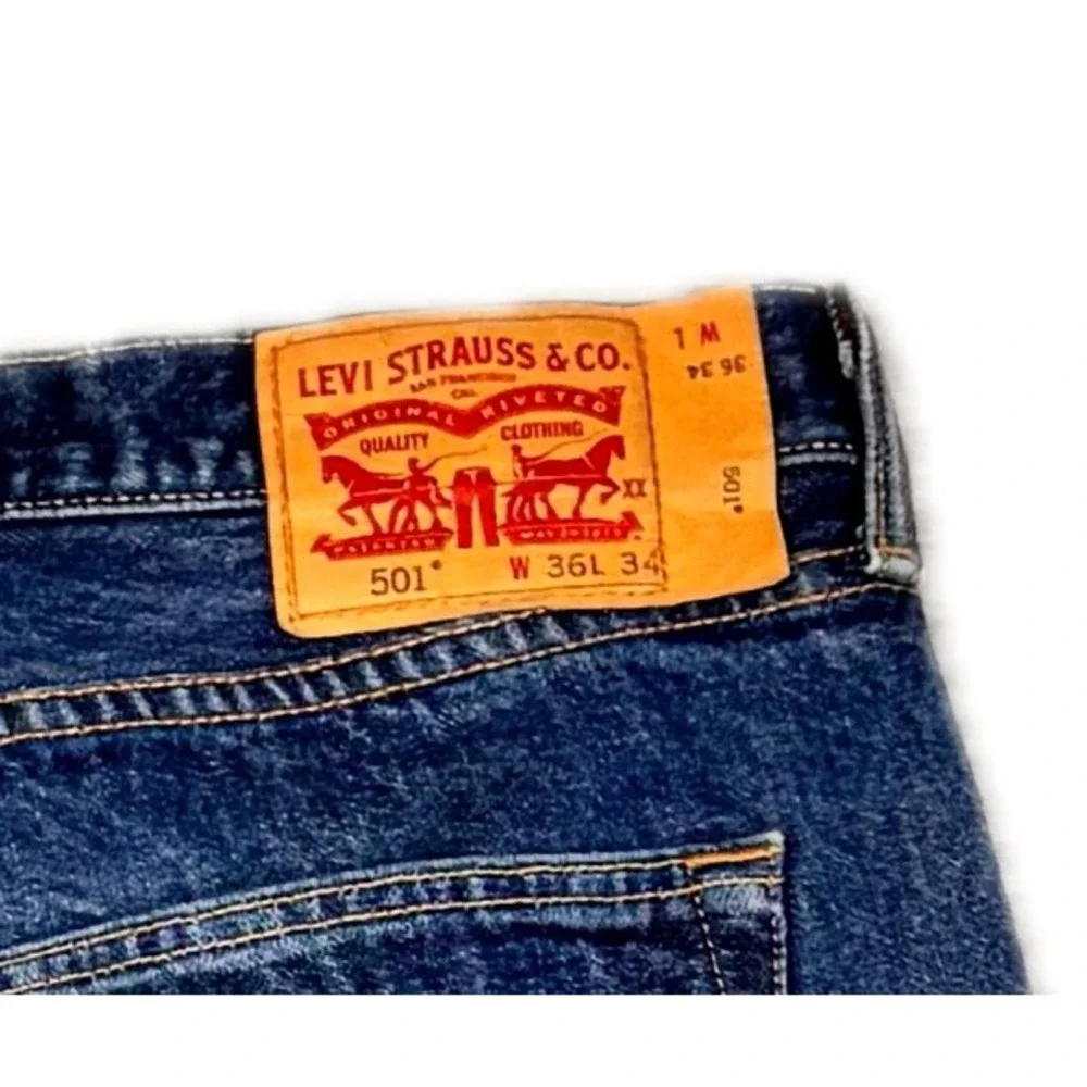 Levis‎ 501 Original Fit Mens Blue Denim Straight Leg Button Fly Jeans 36x34